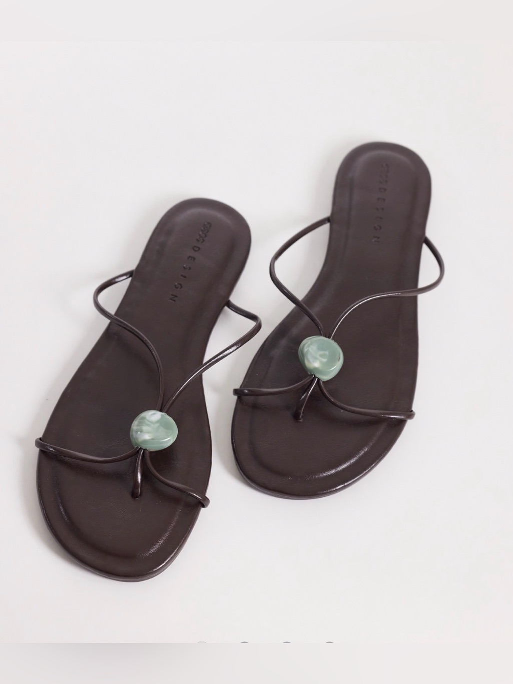 Asos Design Fleur Skinny Strap Beaded Sandals Brown Size 8